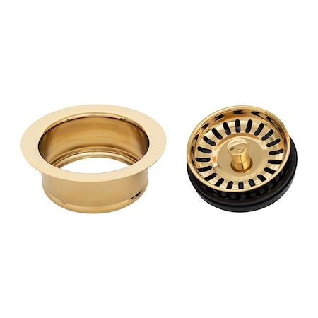 Premier Copper Products Premier Copper Products D-130PB 3.5 in. Deluxe Garbage Disposal Drain with Basket; Polished Brass D-130PB